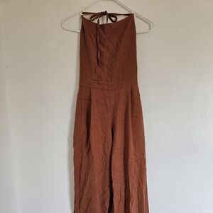 Manos Libres Rufina Project Terracota Linen Open Back Jumpsuit
